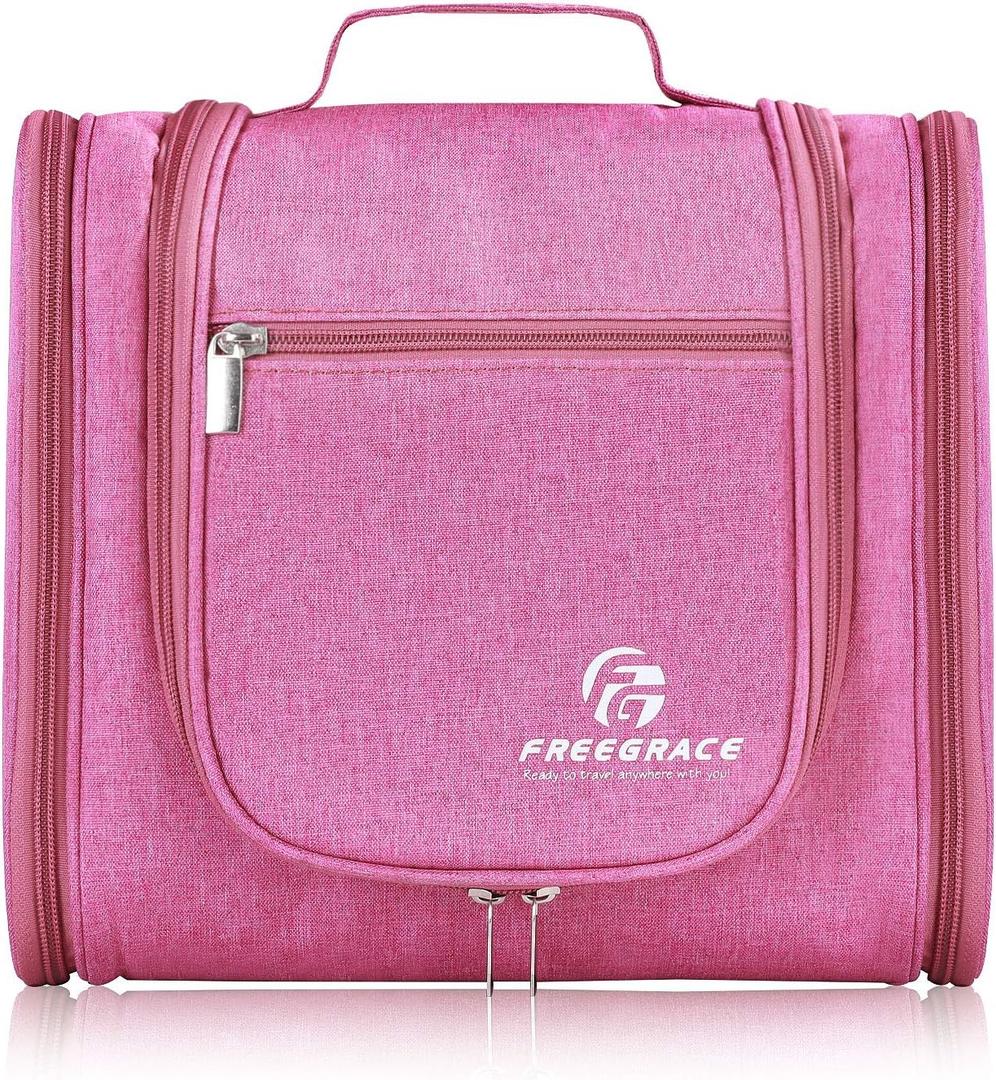 Hanging Toiletry Bag Extra Large Capacity | Premium Travel Organizer Bags For Men And Women | Durable Waterproof Nylon Bathroom, Shower, Makeup Bag For Toiletries, Cosmetics, Brushes (Cerise Pink)