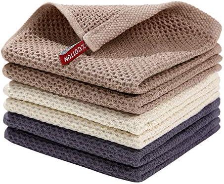 Homaxy 100% Cotton Waffle Weave Kitchen Dish Cloths, Ultra Soft Absorbent Quick Drying Dish Towels, 12 x 12 Inches, 5 Pack, Mixed Color