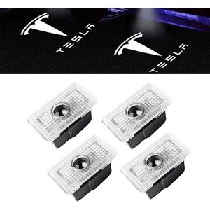 Car Door Lights for Model S/3/X/Y Logo Projector 4 Pack Tesla Puddle Lights LED Welcome Lights Ghost Shadow for Model 3/S/Y/X Accessories (Clear)
