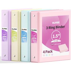 SUNEE 1.5 Inch Binders 3 Ring 4 Pack, Clear View 1 1/2 Inch Binders Three Ring PVC-Free (Fit 8.5x11 Inches) for School or Office Supplies, Assorted Pastel