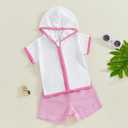 3 x Kids Baby Boy Girl Swim Cover Up Toddler Swim Trunks and Short Sleeve Coverup Beach Bathing Suit Swimwear (Pink)