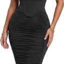 Women's Off the Shoulder Midi Dress Built-in Bra Ruched Corset Bodycon Formal Night Out Cocktail Party Dresses S