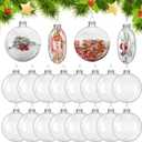 Liliful 24 Pcs Christmas Clear Ornaments Fillable Flat Ball 3.15 Inch for Crafts DIY Ornaments Craft Fillable Glass Ornament Balls Disc Glass Bulbs for Christmas Tree Party Wedding Home Decor