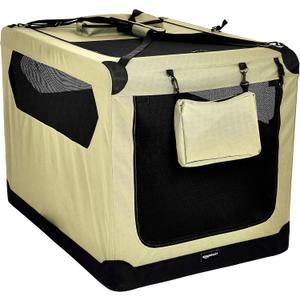 Amazon Basics Foldable, Portable Soft Pet Dog Crate Carrier Kennel, 42", Khaki