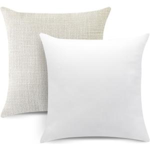 OTOSTAR Set of 2 Linen Throw Pillow Covers with Inserts Included Decorative Square Pillowcases with Inserts 22x22 Inch for Home Decor Sofa Bedroom Car 55 x 55 CM Beige (22" x 22" (Pack of 2), Beige With Inserts)