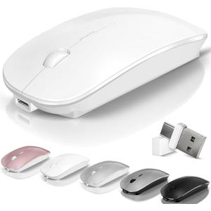 Kovess Mouse for Laptop Wireless Bluetooth - MacBook Air Mac Pro PC iPad Optical Rechargeable Silent Mouse with Jiggler Dual Mode Switch Bluetooth 5.2/3.0 and 2.4GHz USB-A and Type-C Receiver White