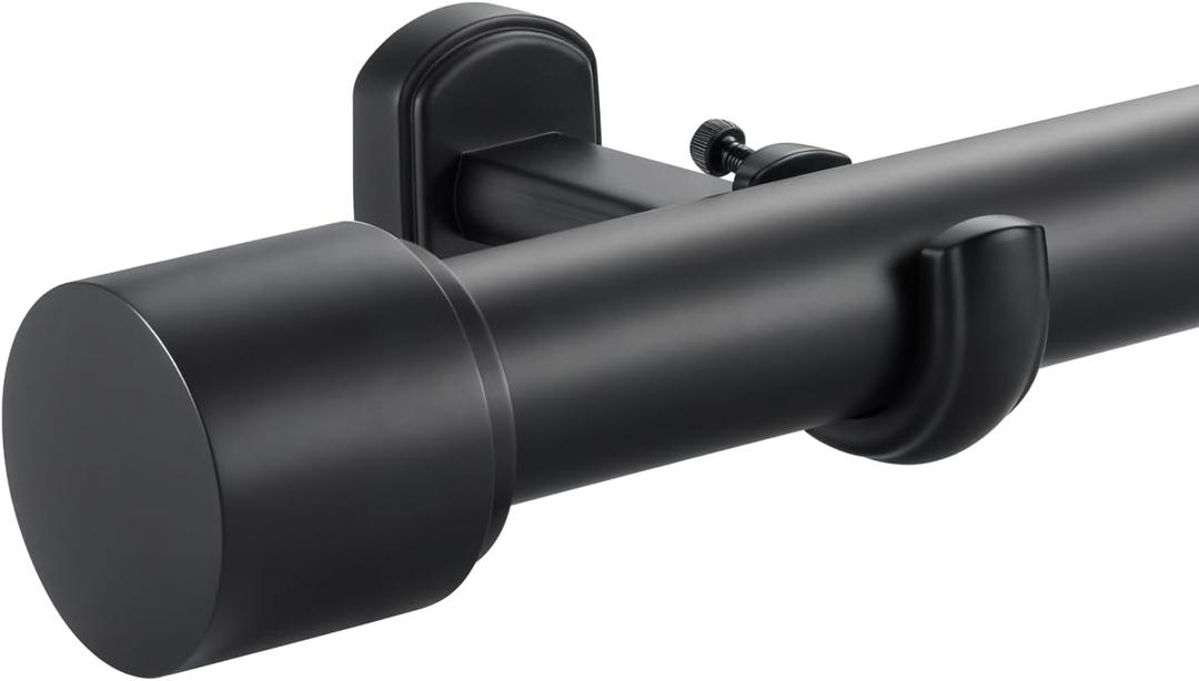 1 1/8 Inch Diameter Curtain Rods, 72-144” Telescoping Large Single Window Drapery Rod Heavy Duty With Adjustable Modern Brackets, Matte Black