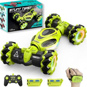 RC Cars, Gesture Sensing Stunt Car Toys for Boys Girls 6-12 Year Old, 2.4Ghz 4WD Hand Remote Control Toy 360 Rotate Transform Off-Road Drift with Lights Music, Birthday Xmas Gifts for Kids (Green Black)