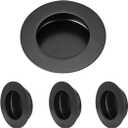 HOMOTEK 4 Pack Round Sliding Closet Door Handles Diameter 2-1/2 in(65mm) Black Flush Pocket Pulls Recessed Bypass Door Handles, Stainless Steel Barn Door Finger Pull Set