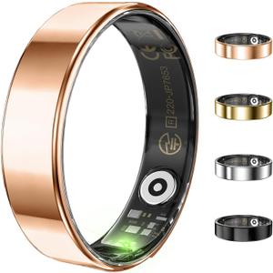 Ultra-thin Smart Ring for Women Men, Activity Fitness Tracker, Waterproof Fitness Ring with Sleep Tracker, 24/ 7 Heart Rate Monitor, Step Counter, Calorie Pedometer, No APP Fee, for iOS Android(RoseGold#11)