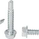 #12 x 1-1/4'' Hex Washer Head Self-Drilling Tek Screw Zinc Plated Steel for Attaches Sheet Metal Steel or Steel to Metal - Box of 100