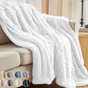 The Connecticut Home Co Throw Blanket Soft Fluffy Room Decor, 70x60, Cozy Warm Throws for Bed, Couch, Gifts for Women, Bedroom Cute Aesthetic Blankets Shag and Sherpa, White