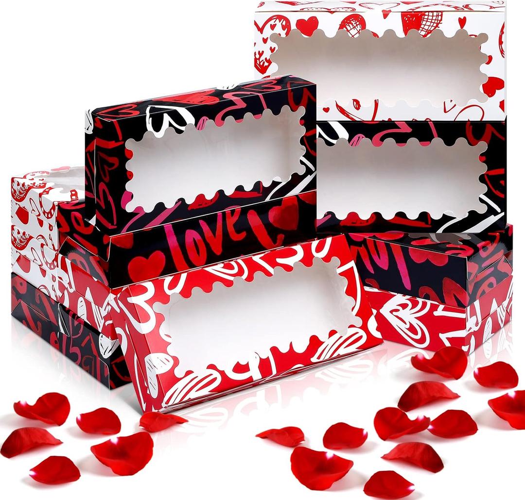 Perthlin 12 Pieces Valentine Cookie Boxes Valentines Day Treat Boxes with Window PVC Heart Bakery Dessert Container Auto Popup Pastry Case for Strawberries, Donuts, Pies, Cake(12 x 5.5 x 2.5 Inch)