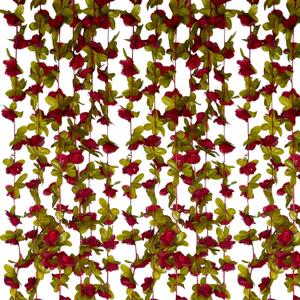 16Pcs 126Ft Burgundy Rose Garland, Fake Rose Hanging Flowers, Artificial Flower Vine, Hanging Floral Vine Garland for Wedding, Birthday Party, Wall Arch, Halloween, Christmas Garden Backdrop Decor