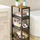 OKZEST Utility Slim Storage Cart, 4-Tier Narrow Bathroom Organizer and Storage Cart, Metal Narrow Kitchen Laundry Room Organization Rack with Wood Top, Slim Rolling Shelf with Wheels for Small Space (16.9"D x 7.1"W x 34.1"H)