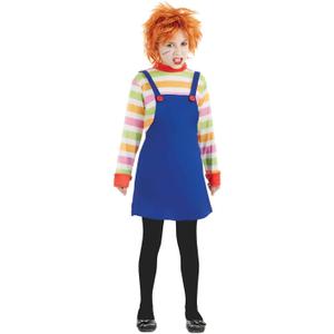 fun shack Kids Evil Doll Costume Childrens Possessed Horror Movie Dummy Dress Outfit (X-Large, Blue)