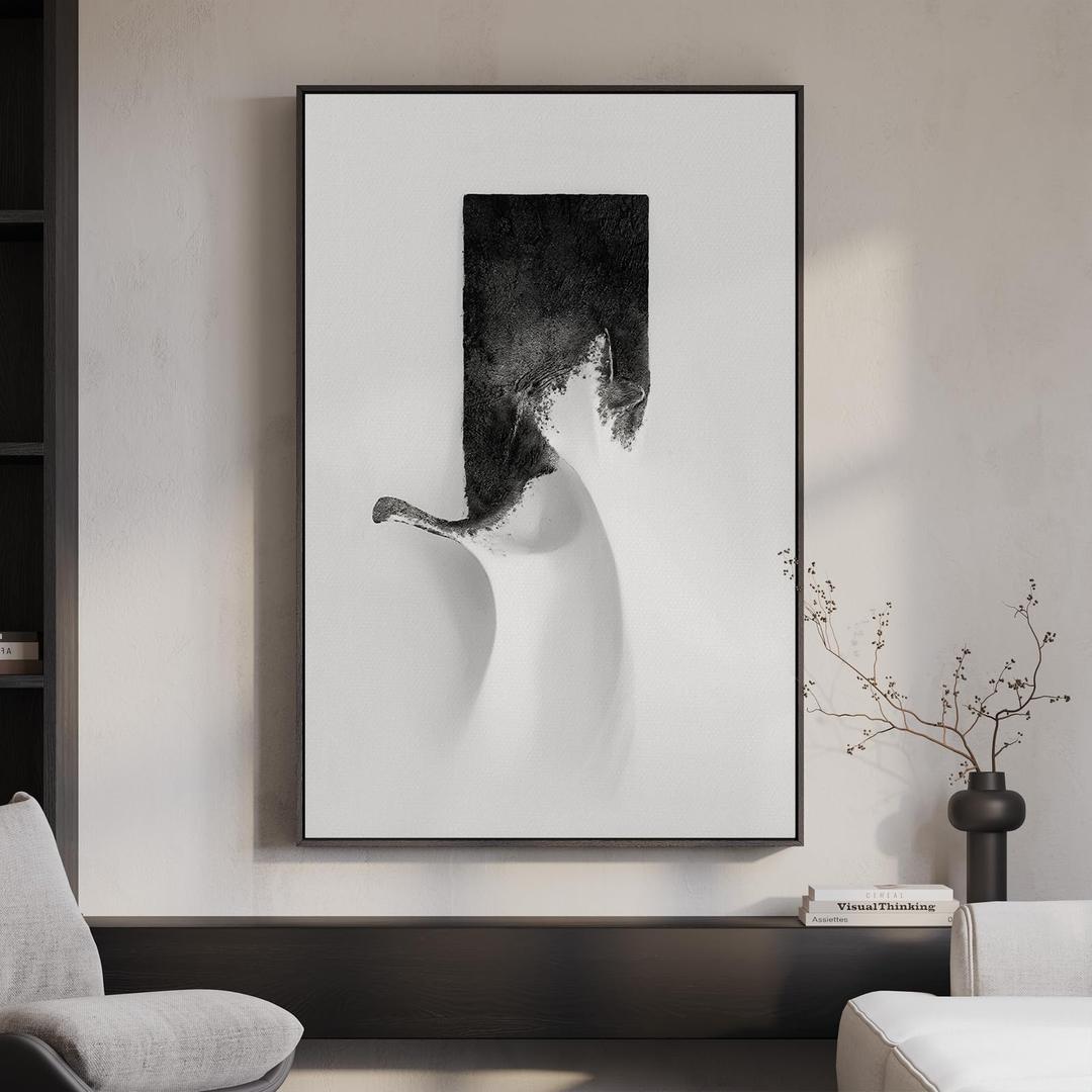 Framed Modern Black and White Abstract Wall Art, 1 Piece 24x36 In
