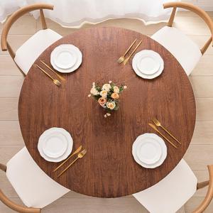 UMINEUX Round Fitted PEVA Vinyl Tablecloth with Elastic Edged & Flannel Backing, Waterproof Wipeable Round Table Cover for Indoor Outdoor Patio Use - Fits Tables up to 57"-65" Dia. (Dark Wood)