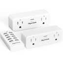 Remote Control Outlet with 2 Independent Control Sockets, Wireless Remote Light Switch Set, Remote Outlet Plug Up to 100 FT Range, FCC Certified, 15A/1875W, White (2 Outlets + 1 Remote)