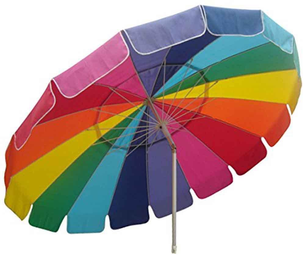 Beach Umbrella Rainbow Includes Carry Bag - 8 Foot Rainbow Color with Sand Anchor Auger