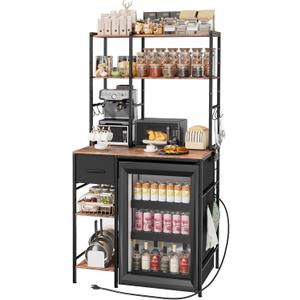 Kitchen Mini Fridge Stand with Storage with Power Outlet for Dorm