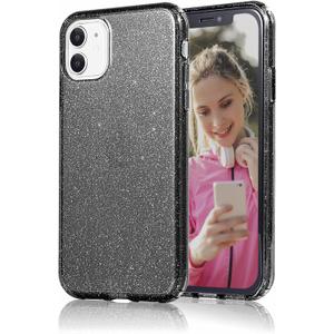 JJGoo Compatible with iPhone 11 Case, Glitter Sparkle Bling Anti-Scratch Shockproof Protective Flexible Phone Cases Cute Slim Thin Cover for Women Girls (6.1 inch) 2019 -Black Glitter