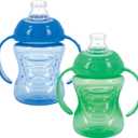 Nuby 2 Pack Sippy Cups with Soft Spout - 10 Oz Toddler Cups Spill Proof with Easy Grip - Dishwasher Safe (Blue & Green)