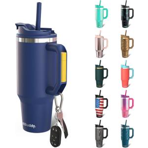 Frost Buddy Thicc Buddy - 40 oz Stainless Steel Vacuum Insulated Tumbler with Lid and Straw for Water - Travel Mug Cupholder Friendly - Gifts for Women Men Him Her (Navy)