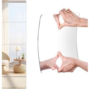 8 Pack 12x12 Inch Shatterproof Acrylic Mirror Tiles, Self-Adhesive Full Body Wall Mirrors for Bedroom, Home Gym, Bathroom & Living Room, Unbreakable Flexible Mirror Sheets