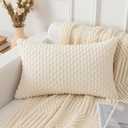 UGASA Soft Corduroy Decorative Pillow Cover 12x20 Inch Boho Striped Oblong Throw Pillow Cover Modern Home Decor for Sofa Living Room Couch Bed Cream White, 1 Piece