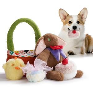 Nocciola 5 Pack Easter Dog Toys with a Basket - Durable Stuffed Plush Dog Squeaky Puppy Toys for Small, Medium and Large Breeds, Easter Gift with Easter Egg & Rabbit & Chick & Cake