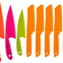 JOVITEC 8 Pcs Kid Cooking Kitchen Knife Set, Plastic Serrated Edges Children's Safe Chef Nylon Knives for Cutting Fruit Bread Cake Salad Lettuce Kids Cooking Supply(Orange Square Knife)