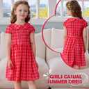 Little Bitty Girls Gingham Dress Sleeveless Checkered Peter Pan Collar Swing Kids Plaid Summer Sundress Party 2-7 Years (Red)