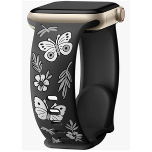 Floral Band Compatible with Apple Watch Band for Women 40mm 38mm 41mm 42mm 44mm 45mm 46mm 49mm, Soft Silicone Engraved Cute Butterfly Flower Sport Strap for iWatch Series 10 9 8 7 6 5 4 3 2 1 SE Ultra