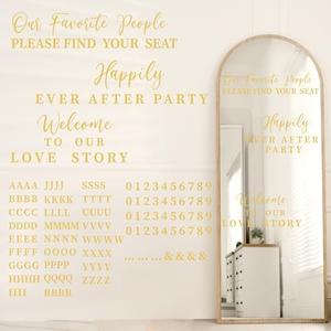 MotiMind 4 Pcs Wedding Mirror Welcome Sign Decal Seating Chart Stickers DIY Wedding Party Supplies Removable Vinyl Letter Decals for Bridal Shower Marriage Reception (Yellow)
