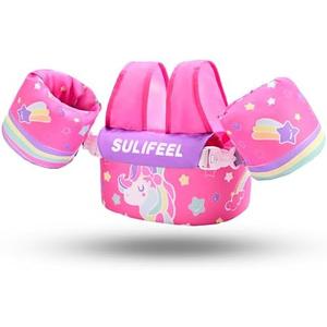 SULIFEEL Toddler Swim Vest for 20-66 lbs Kids Floaties Swim Jacket with Arm Water Wings for Girls Boys 2 3 4 5 6 7 Years Old Sea Beach Pool