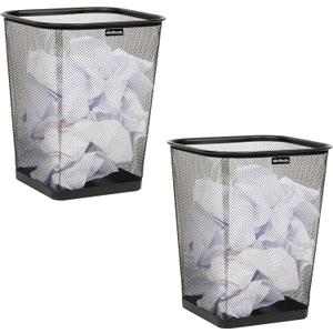 Mind Reader Mesh Trash Can, Waste Paper Basket, Square, Office, Metal Mesh, Set of 2, Black