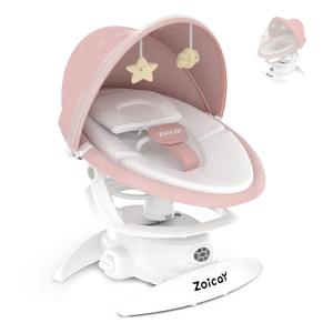 Zoicay 3-in-1 Baby Swings for Infants to Toddler with Motion Detection, Portable Baby Swing & Removable Swing Seat, BT Enabled & 360°Rotating Seat and Manual Remote with 3 Swing Modes & 5-Speeds(Pink)