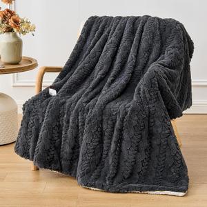 Electric Heated Throw Blanket - Jacquard Shaggy Sherpa 50"x60" Fast Heating Bed Blankets with 6 Heating Levels & 4 Hours Auto Off, Over-Heated Protection ETL, Dark Gray