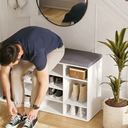 DINZI LVJ Shoe Storage Bench with Cushion, 13-Cubby Shoe Rack, Adjustable Shelves, Multifunctional Shoe Organizer Bench for Entryway, Mudroom, Hallway, Living Room, Bedroom and Garage, White