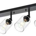 4 Light VINLUZ Vanity Wall Light with Clear Glass Shade Indoor Bathroom Fixture Multi-Directional Rotating Metal Ceiling Spotlight Fixture with Adjustable Track Heads (Black)