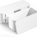 YECAYE 2 Pack Cable Management Box, Pet Friendly Cord Organizer Box for Home & Office, Child-Proof Cable and Power Strip Protector Box, Wire Hider and Cord Organizer for Desk, White