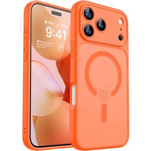 CANSHN Magnetic Compatible with iPhone 17 Pro Case, Upgraded [Full Camera Protection] [Compatible with Magsafe] [Translucent Matte] Shockproof Protective Phone Cover 6.3 Inch - Orange
