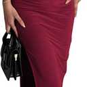 Womens' Sexy Summer One Shoulder Bodycon Long Stretchy Skin Tight Side Slit Date Night Dresses Burgundy (XS)