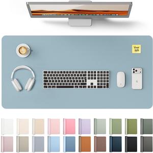 YSAGi Leather Desk Protector, Office Mat, Large Mouse Mat, Non-Slip PU Leather Blotter, Laptop Desk Pad, Waterproof Writing Pad for Office and Home (Ice Blue, 31.5" x 15.8")
