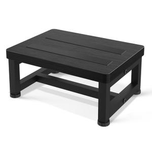 Step Stools for Adults Kids with Non-Slip Rubber Feet, Heavy Duty Wooden Stepping Stools with 500-LBS Capacity for Bedroom Kitchen Bathroom, Sturdy Bed Steps for High Beds, Easy to Assemble, Gray