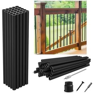 32"-50Pack Aluminum Deck Balusters Hollow Round Deck Railing Spindles Matte Coated Black for Wood and Composite Deck Indoor Outdoor