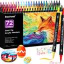 72 Colors Acrylic Paint Markers, Dual Tip with Fine Tip and Brush Tip Pens for Stone, Wood, Canvas, Glass, Ceramic, Metal, Rock, Fabric, DIY Art Projects