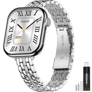 MioHHR Slim Metal Bands Compatible with Apple Watch Band 49mm 46mm 45mm 44mm 42mm (Series 3/2/1), Thin Stainless Steel Bands for Women iWatch Series 11 10 9 8 7 6 5 4 3 2 1 SE3/2/1 Ultra 3/2/1, Silver