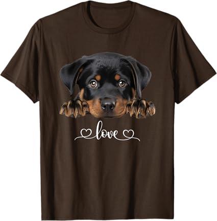 Cute Dog Graphic Love Rottweiler Puppy Dog T-Shirt Brown S
